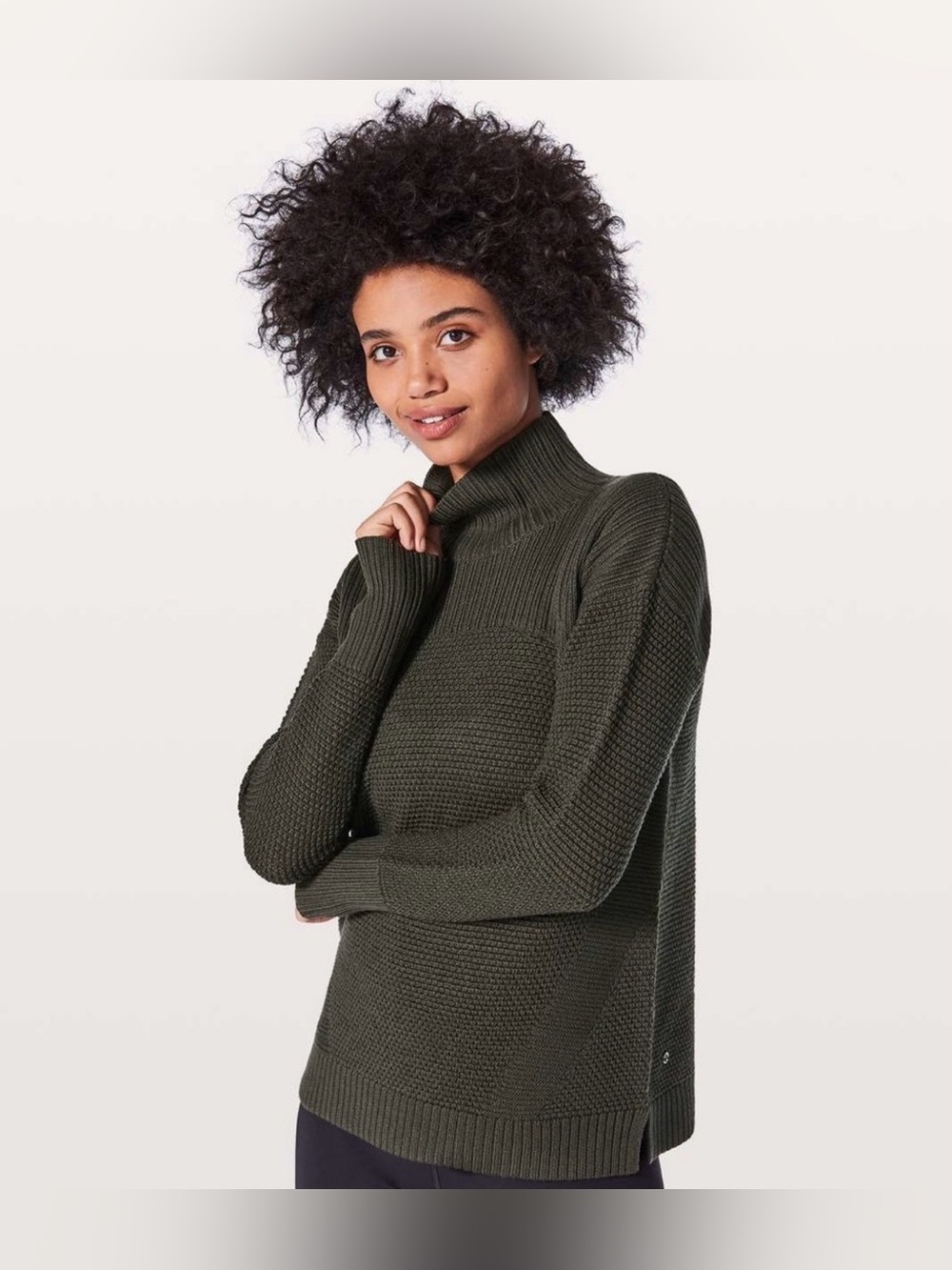Lululemon Warm & Restore Merino Wool Green Turtleneck Sweater